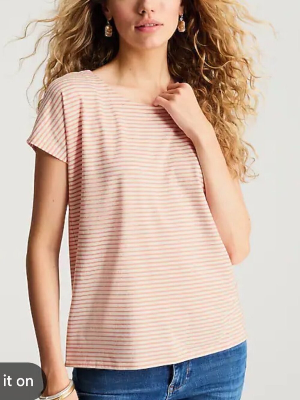J Jill Size Large Luxe Supima Scoop Neck Tee Stripes Coral White Casual Shirt